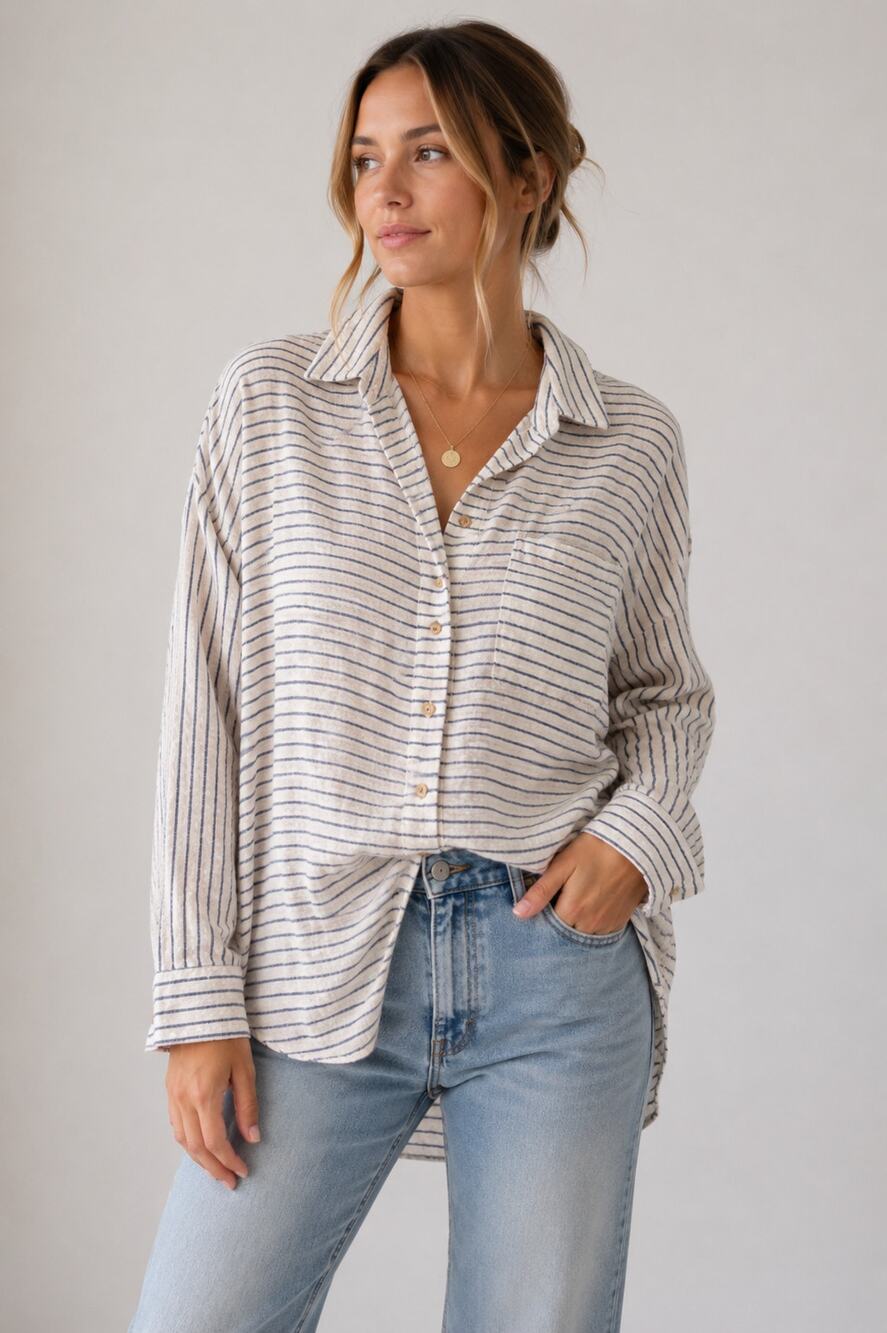 Madewell Flannel Sunday Striped Pattern Button Up Shirt Cream XS